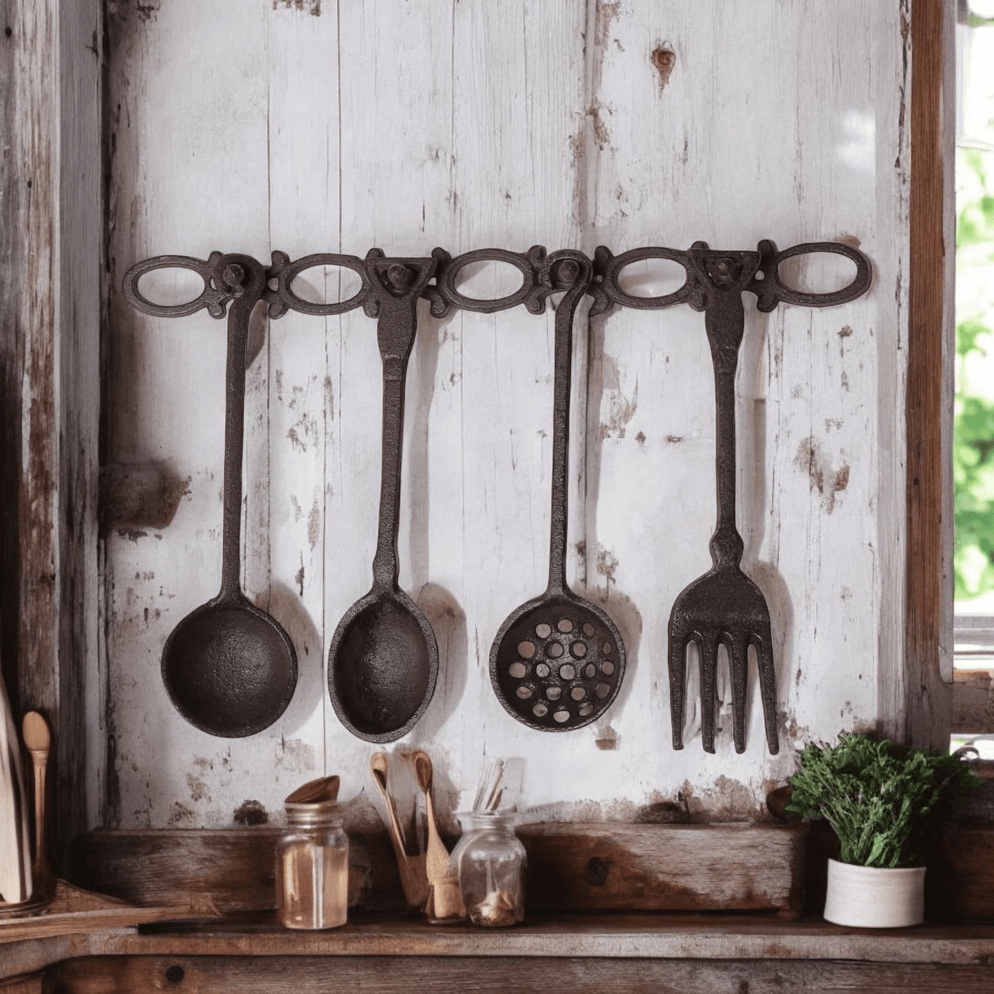 Utensil Kitchen Cast Iron Accessories Wall Set Rustic - The Renmy Store Homewares & Gifts 