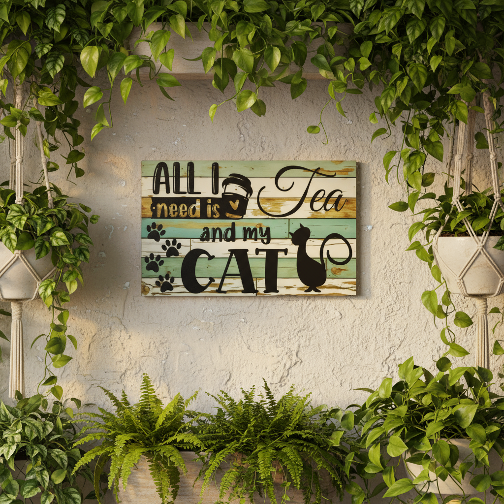 All I Need Is Tea and My Cat House Sign