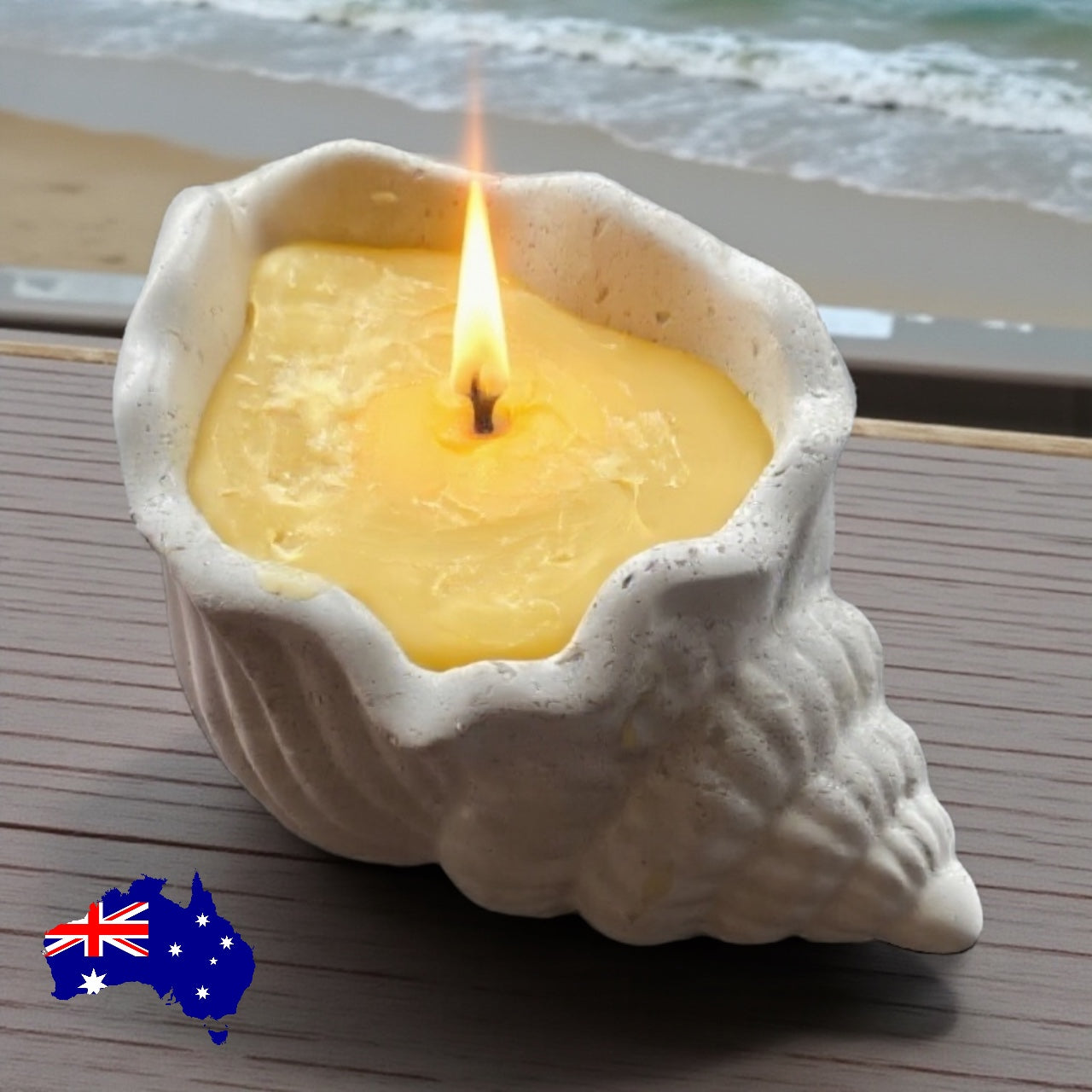 Pure Beeswax Shell Candle Set of 2 Coastal Aussie Handmade
