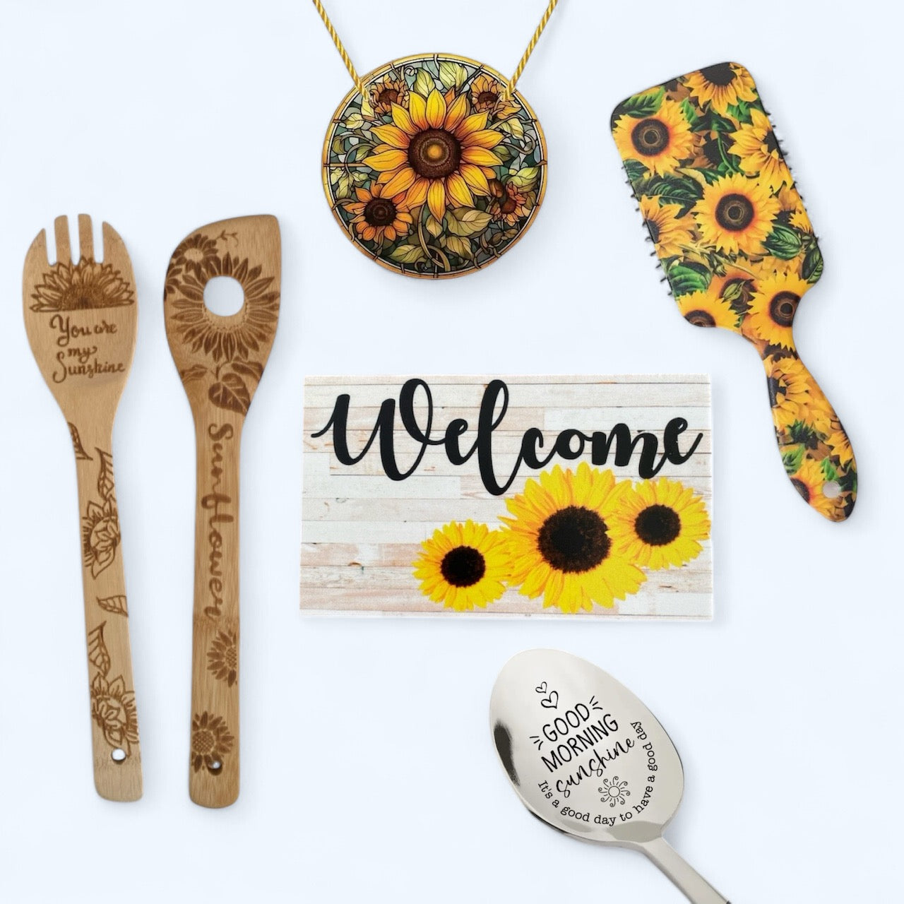 Sunflower Brush Utensils Welcome Sign Gift