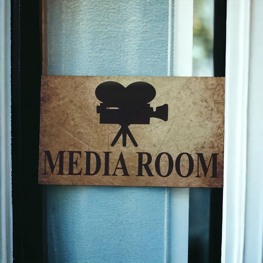 Media Room Rustic Vintage Door Sign - The Renmy Store Homewares & Gifts 
