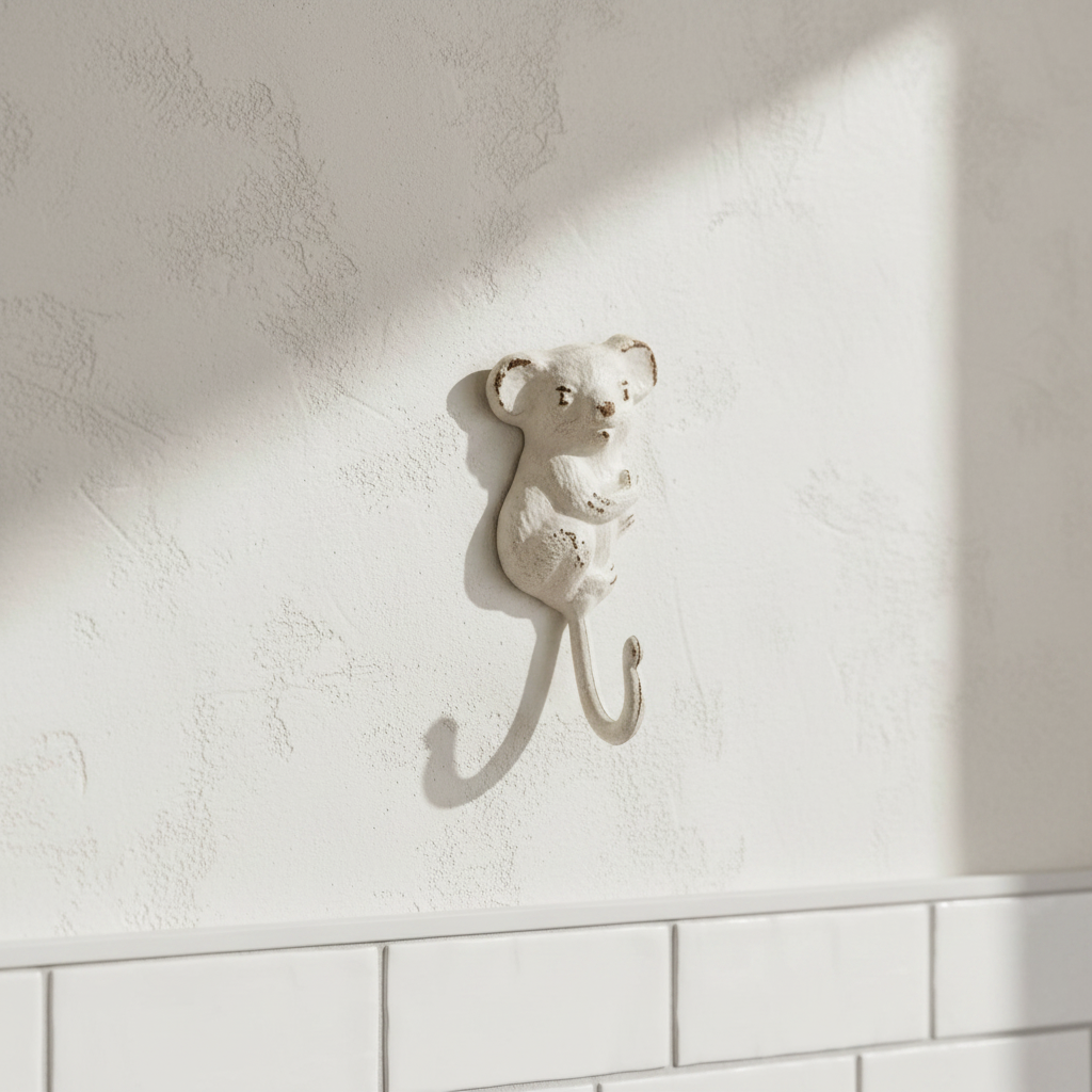 Koala Hook Rustic White | Cast Iron Wall Hook 18.5cm