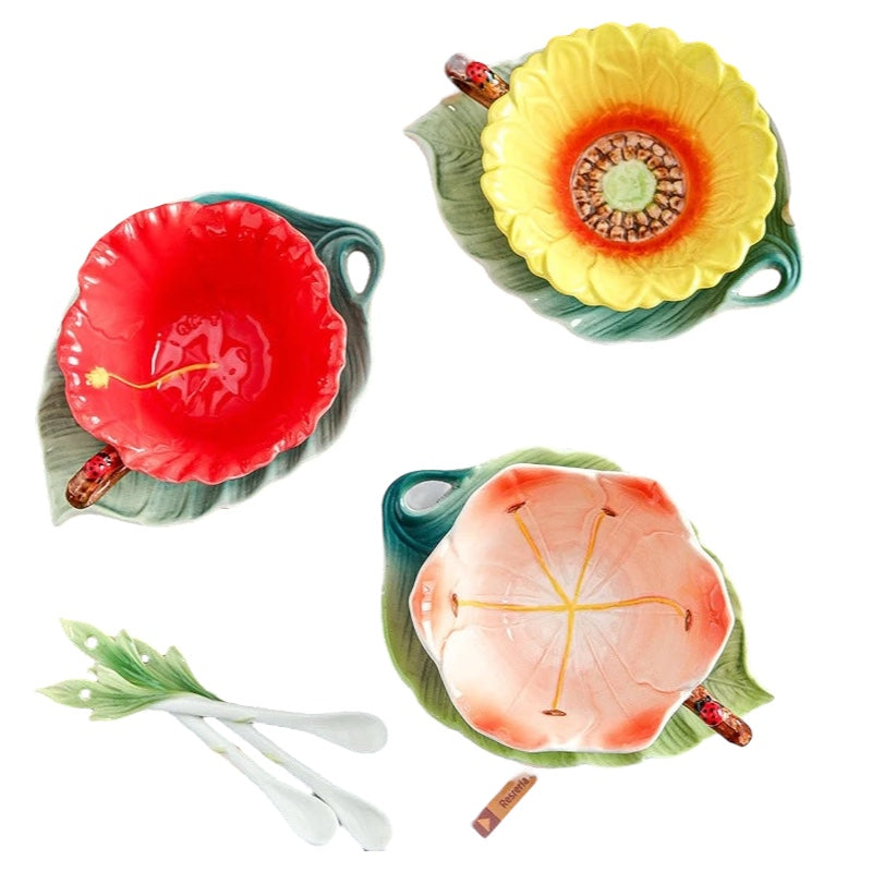 Flower Cup Leaf Saucer Spoon Sets