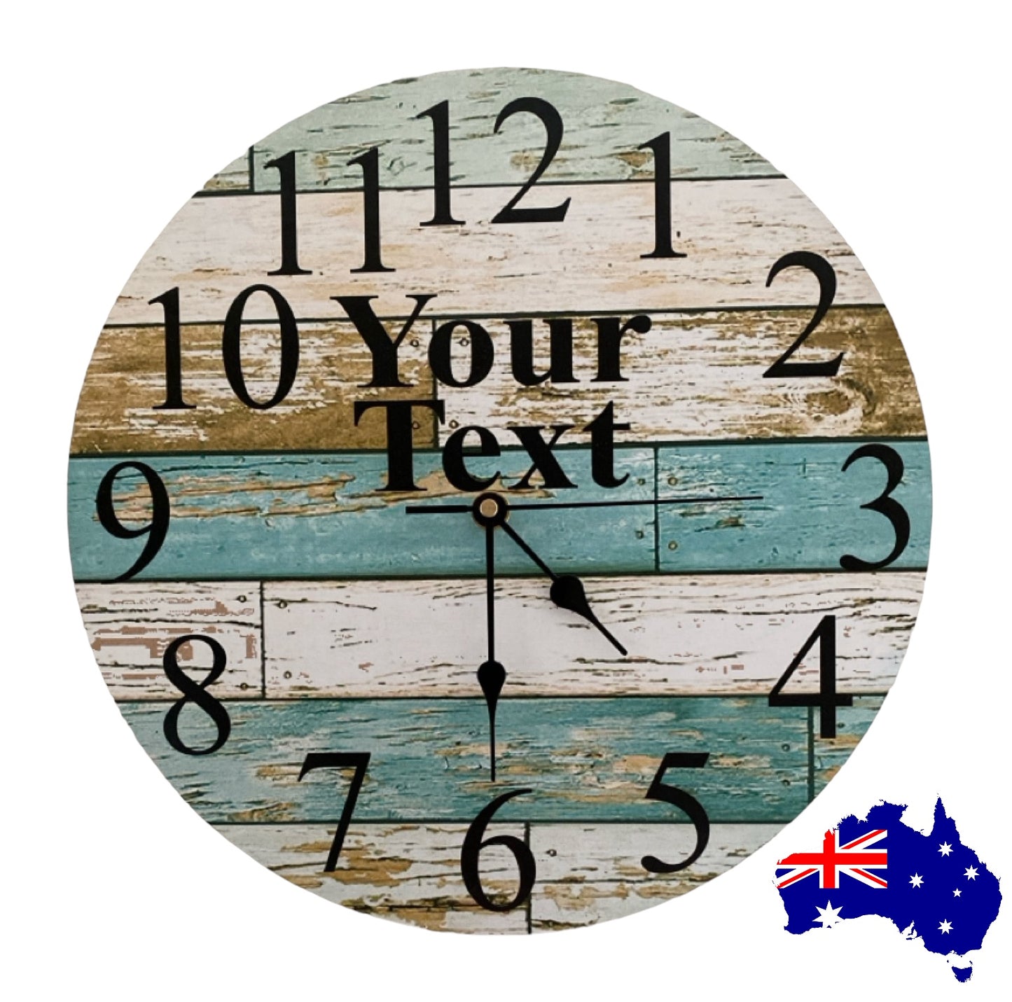 Clock Wall Wooden Blue Custom Personalised Aussie Made