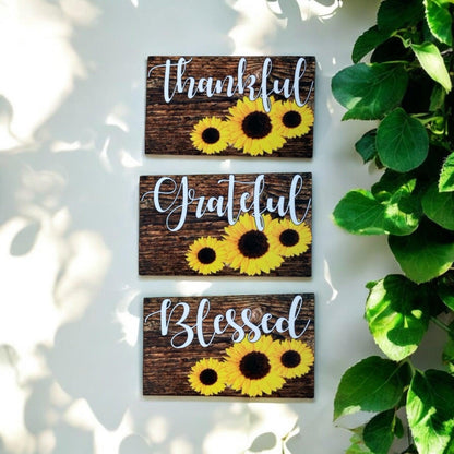 Sunflower Utensils Thankful Grateful Blessed Sign Gift