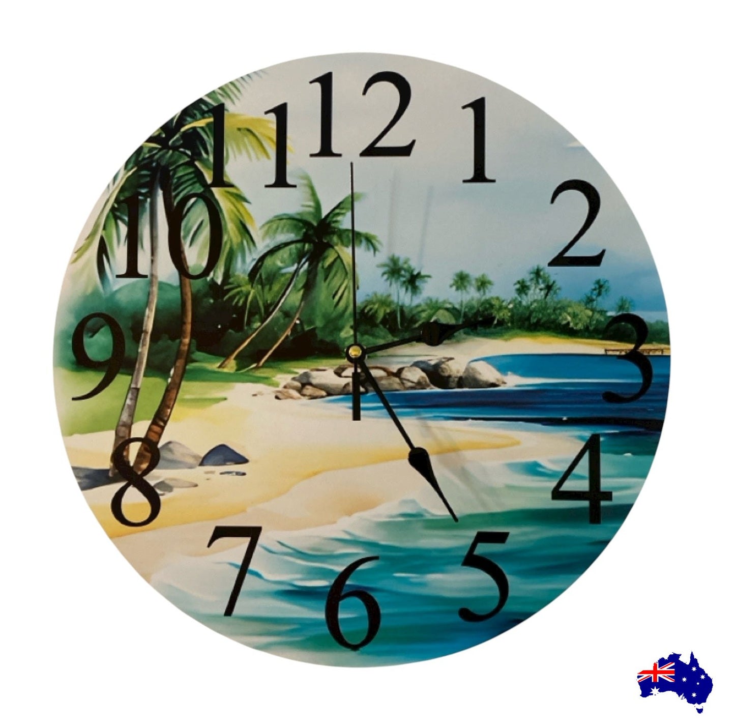 Clock Wall Tropical Beach 30cm 60cm Aussie Made