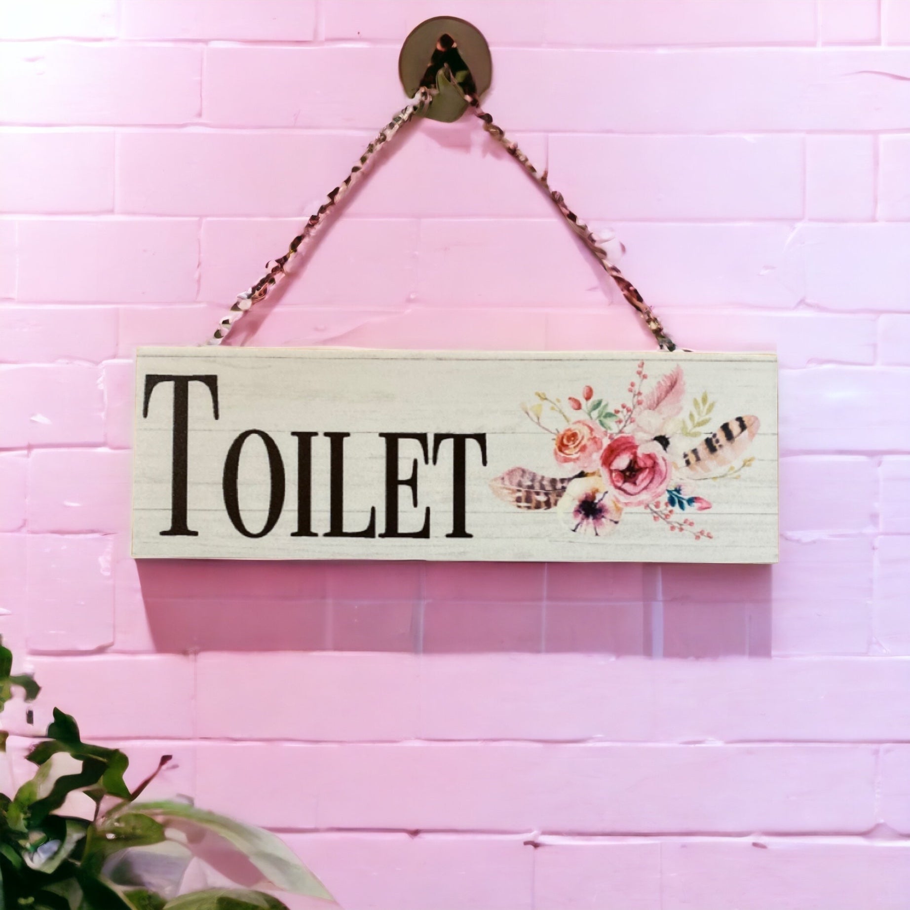 Flowers Feathers Toilet Laundry Bathroom Door Sign - The Renmy Store Homewares & Gifts 