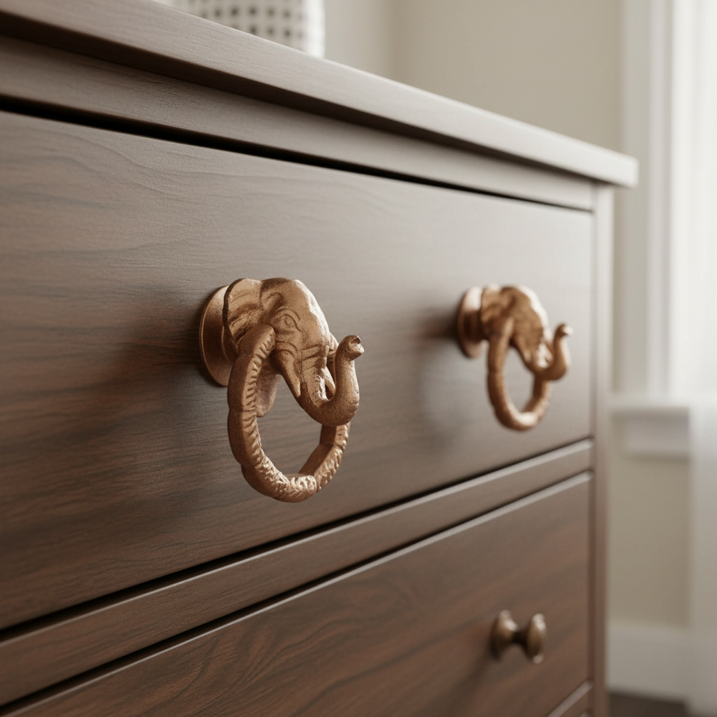 Gold Elephant Cabinet Knobs Set of 2 | Drawer Pull Safari Decor