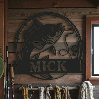 Fishing Personalised Custom Outdoor Black White Wall Art Laser Cut