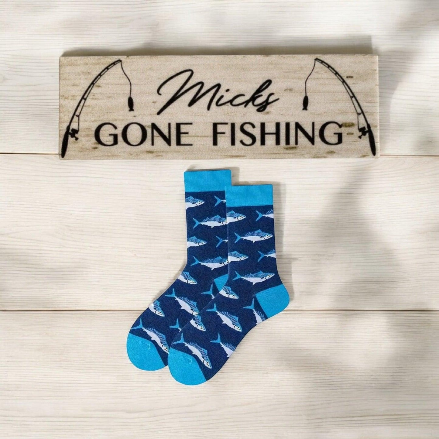 Fish Sock Personalised Gone Fishing Sign Gift - The Renmy Store Homewares & Gifts 