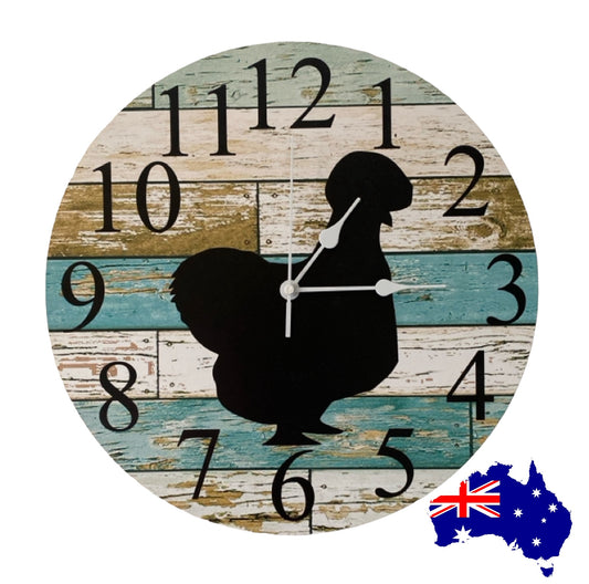Clock Wall Silkie Chicken Country Aussie Made - The Renmy Store Homewares & Gifts 