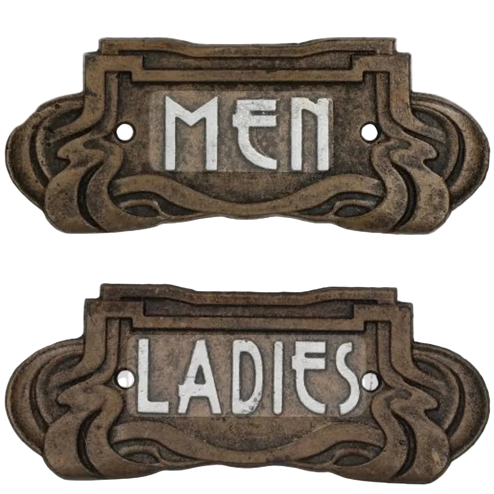 Cast Iron Ladies & Men Toilet Sign Set of 2 | Art Deco Vintage 19cm