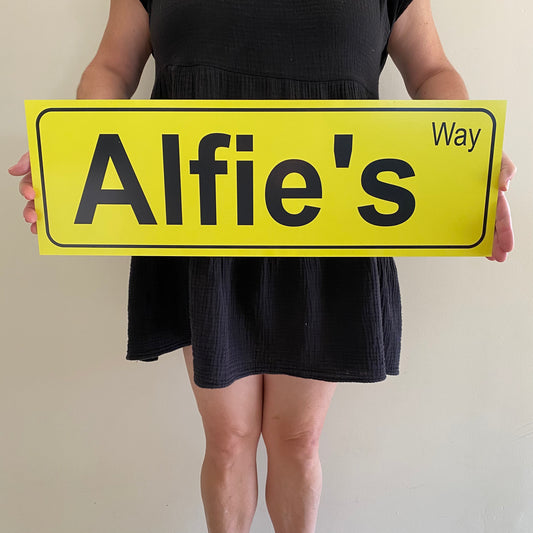 Street Yellow Custom Personalised Sign - Black Text - Aussie Made