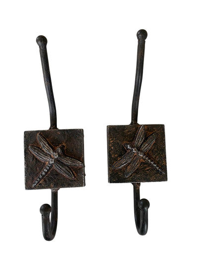 Dragonfly Cast Iron Wall Hook | Rustic Dark Iron | Set of 2 | Hallway Bathroom Coat Hook | Home Decor