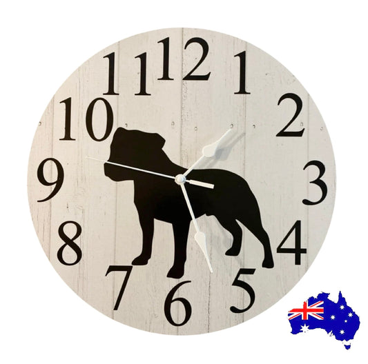 Staffy Wall Clock Staffordshire Bull Terrier 30cm 60cm Aussie Made