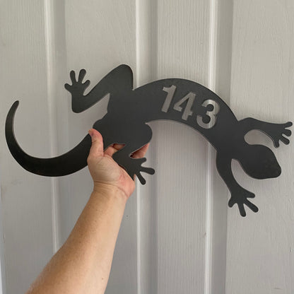 Custom Lizard Gecko House Number Coastal Sign - Personalised Rusty Metal Steel Sign - Australian Made