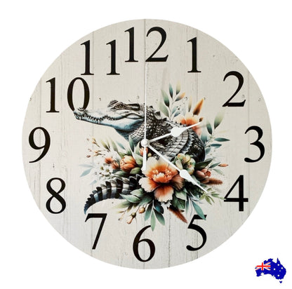 Crocodile Floral Wall Clock | Aussie Made 30cm 60cm