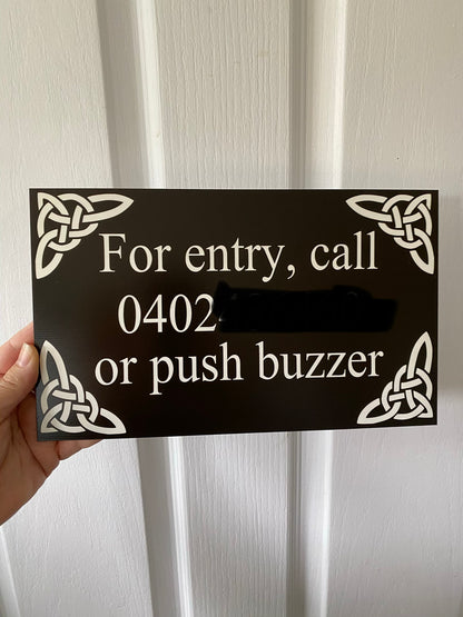 Celtic Scroll Black Personalised Sign | Outdoor Acrylic Aussie Made