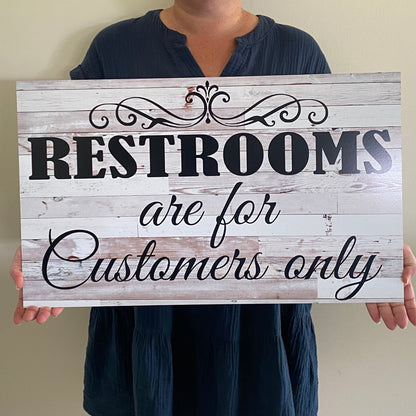 Restrooms Customers Only Sign Acrylic Timber Look Aussie