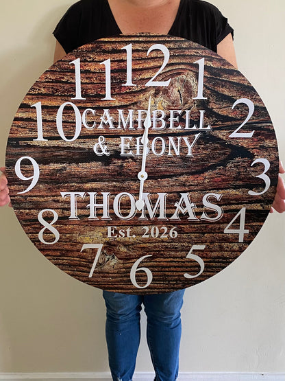 Custom Personalised Wooden Wall Clock 30cm 60cm - Aussie Made
