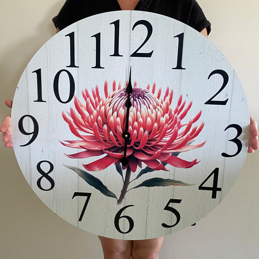 Waratah Native Flower Wall Clock | Aussie Made 30cm 60cm