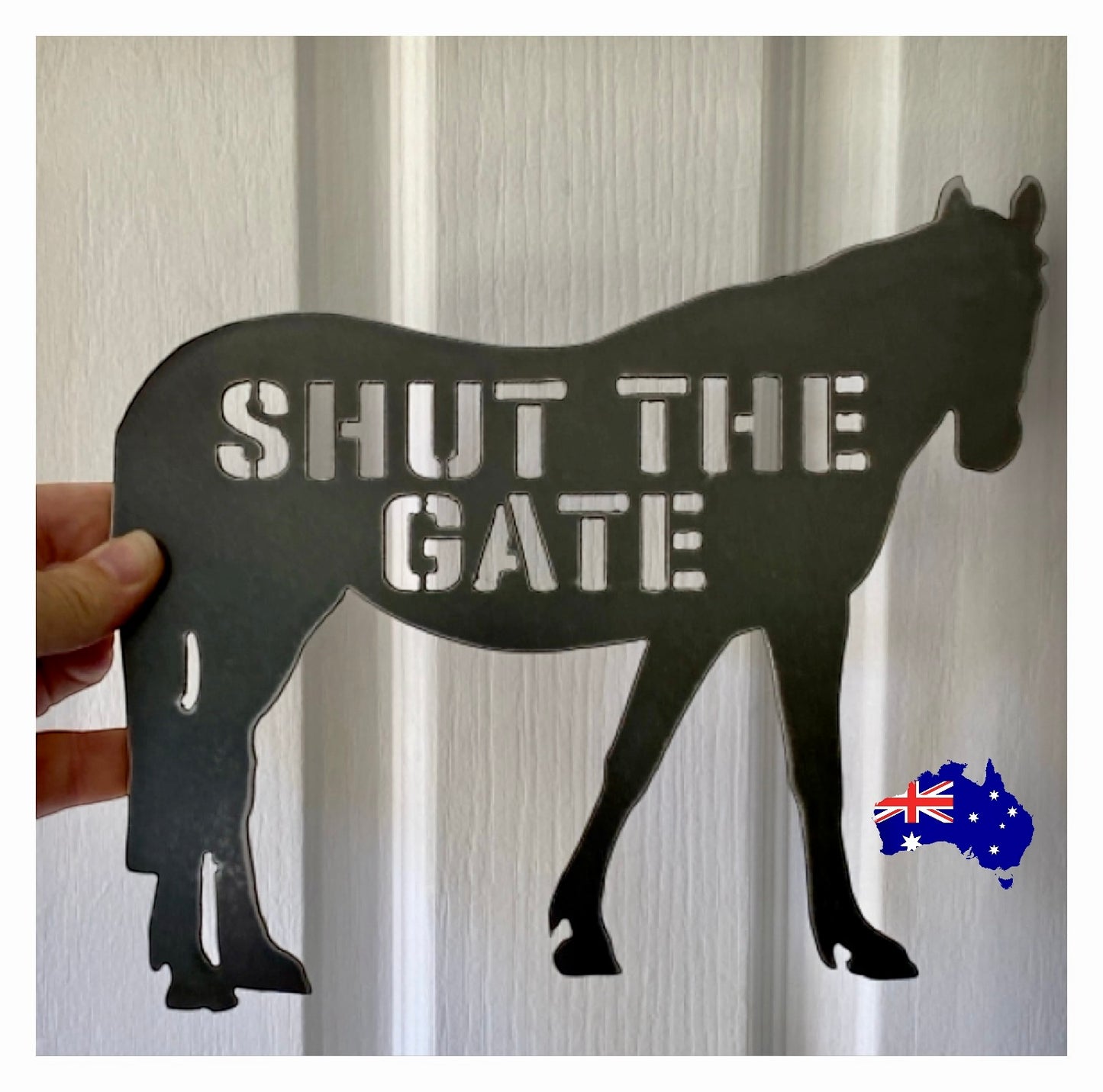 Horse Shut The Gate Cor10 Steel Rusty Metal Sign
