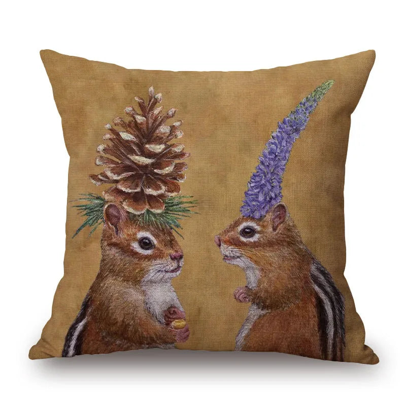 Animal Cushion Cover Squirrel Bird Bear Fox 45cm
