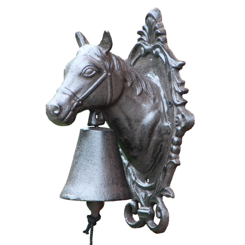 Horse Head Doorbell Cast Iron Handmade Antique Black - Unique One of a Kind 16x13.5x25cm