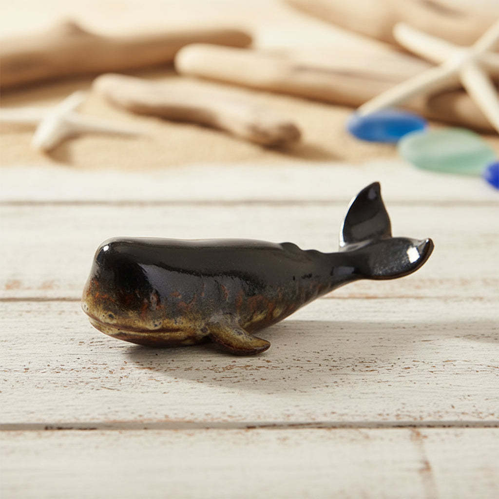 Handmade Ceramic Sperm Whale Ornament | Coastal Home Decor | TV Cabinet & Shelf Sculpture | 29cm