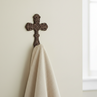 Cross Cast Iron Rustic Hook | Religious Wall Hook 17cm x 10cm