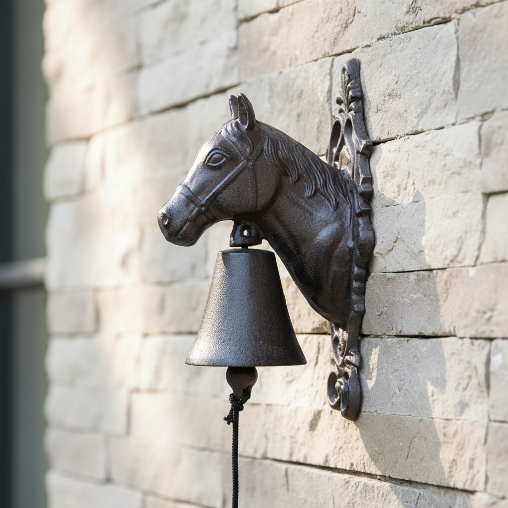 Horse Head Doorbell Cast Iron Handmade Antique Black - Unique One of a Kind 16x13.5x25cm