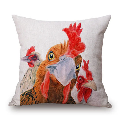Cushion Cover Fun Poultry Rooster Chicken Hen Farmhouse | Linen Cotton Polyester | 11 Designs