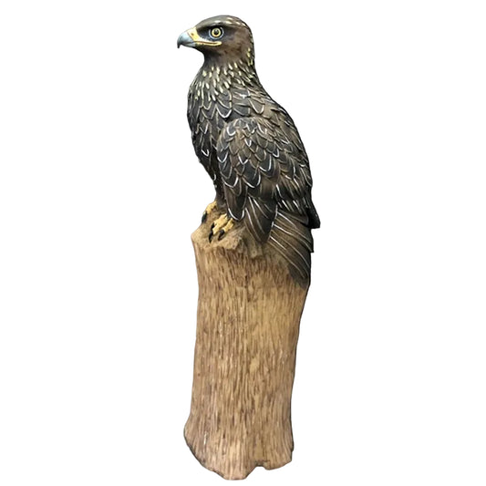 Resin Eagle Ornament | Detailed Bird Statue on Driftwood Base | Garden & Home Decor | 23cm