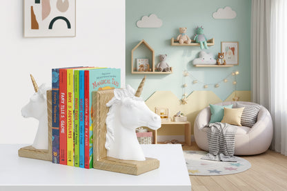 Resin Unicorn Bookends - Gold or White Horse Statue Book Stand