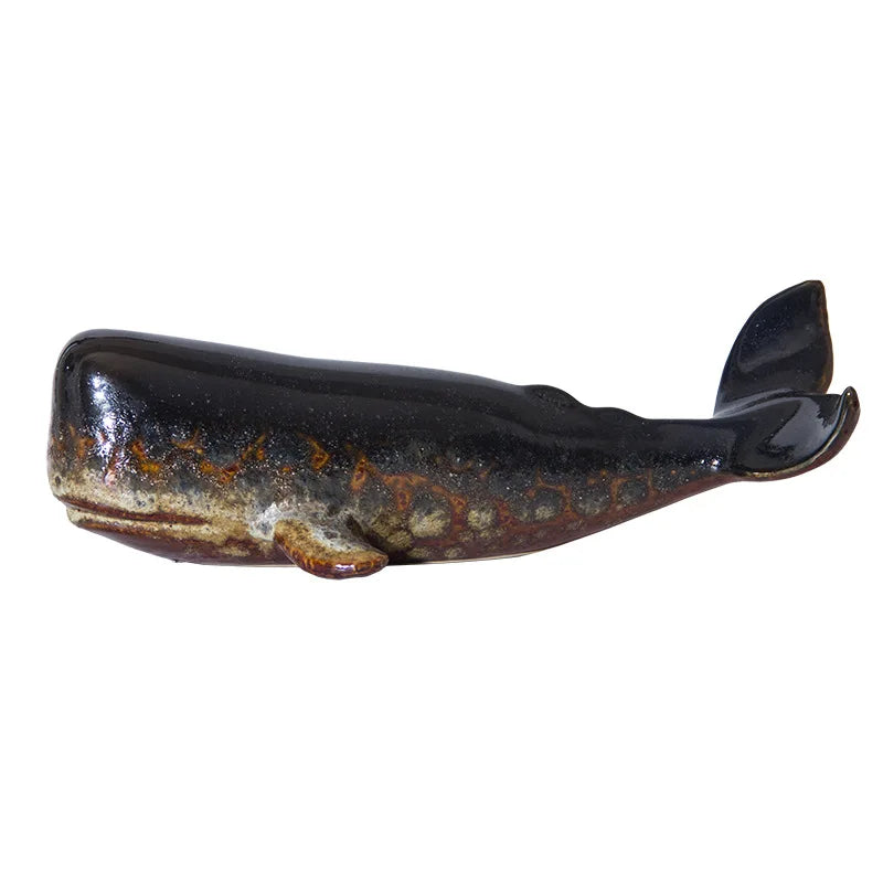 Handmade Ceramic Sperm Whale Ornament | Coastal Home Decor | TV Cabinet & Shelf Sculpture | 29cm