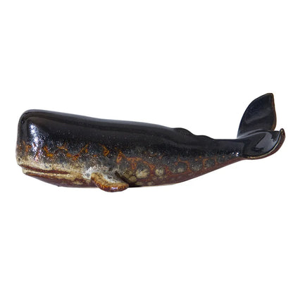 Handmade Ceramic Sperm Whale Ornament | Coastal Home Decor | TV Cabinet & Shelf Sculpture | 29cm
