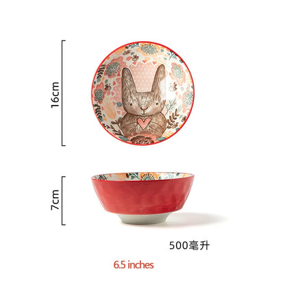 Rabbit Hand Painted Bowl Plate Ceramic