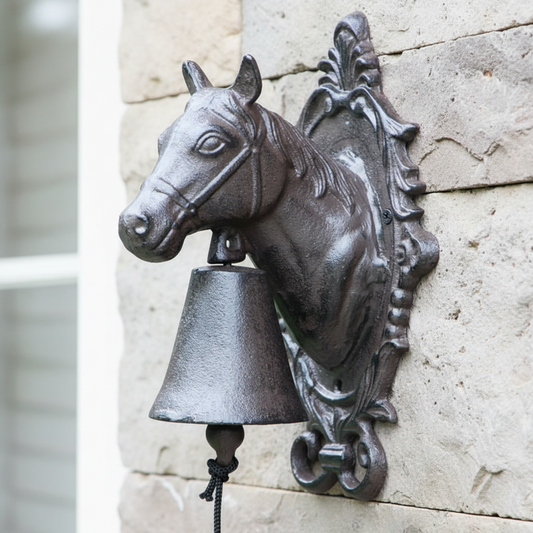 Horse Head Doorbell Cast Iron Handmade Antique Black - Unique One of a Kind 16x13.5x25cm