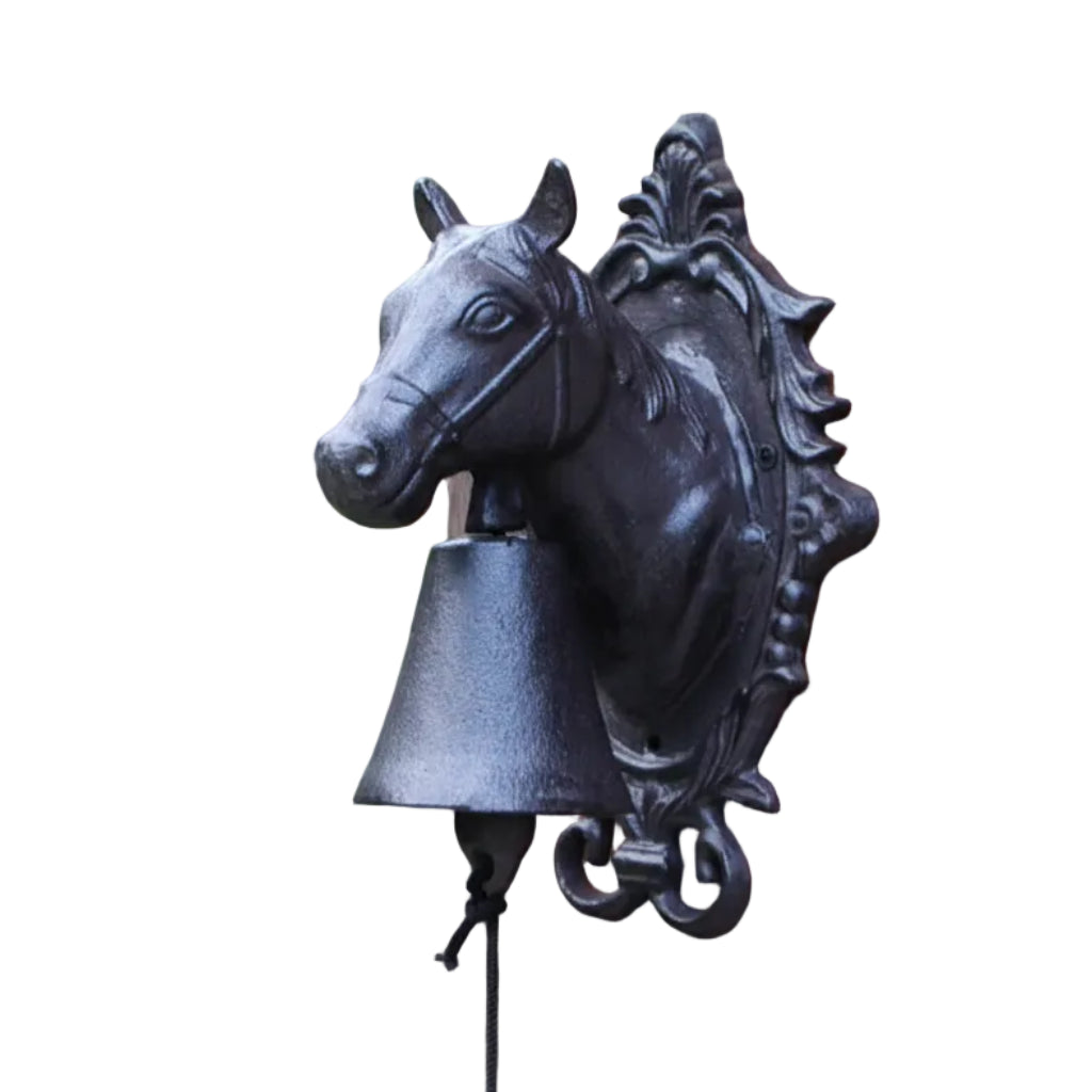 Horse Head Doorbell Cast Iron Handmade Antique Black - Unique One of a Kind 16x13.5x25cm