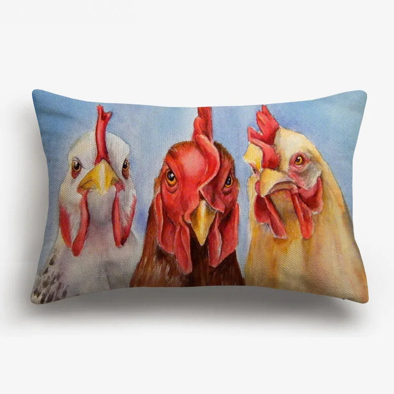 Cushion Cover Fun Poultry Rooster Chicken Hen Farmhouse | Linen Cotton Polyester | 11 Designs