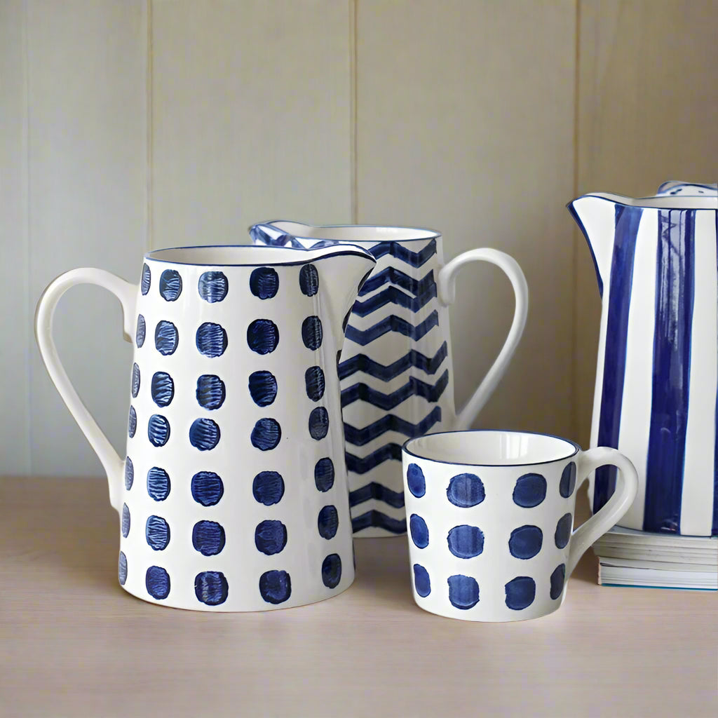 Jug Mug Cup Blue Stripe Spots Kitchenware