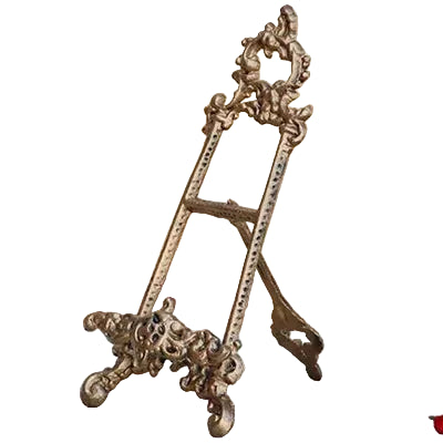 Ornate Cast Iron Easel Display Stand | Antique Black & Gold | Vintage Menu Brochure Plate Holder