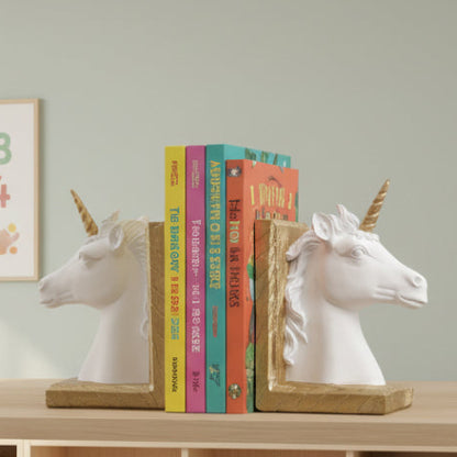 Resin Unicorn Bookends - Gold or White Horse Statue Book Stand