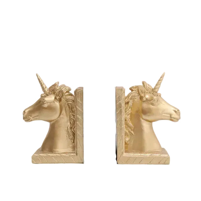 Resin Unicorn Bookends - Gold or White Horse Statue Book Stand