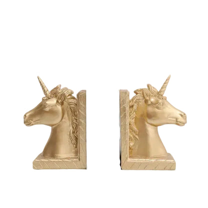 Resin Unicorn Bookends - Gold or White Horse Statue Book Stand