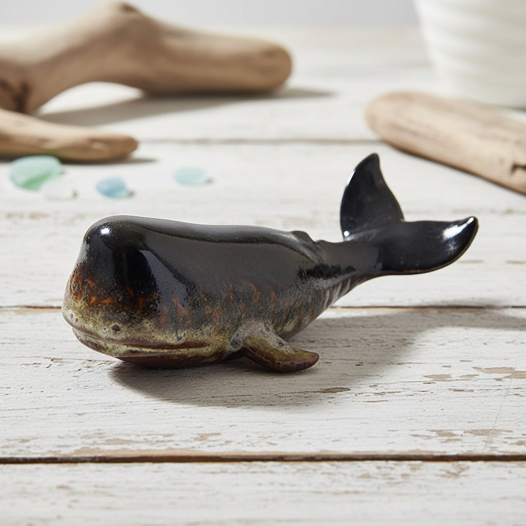 Handmade Ceramic Sperm Whale Ornament | Coastal Home Decor | TV Cabinet & Shelf Sculpture | 29cm
