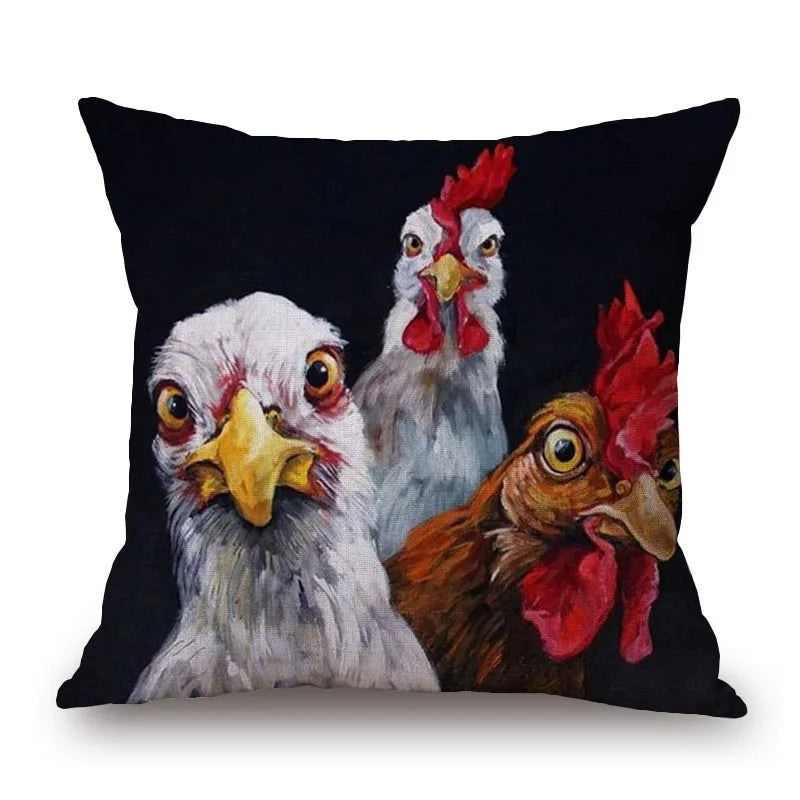 Cushion Cover Fun Poultry Rooster Chicken Hen Farmhouse | Linen Cotton Polyester | 11 Designs