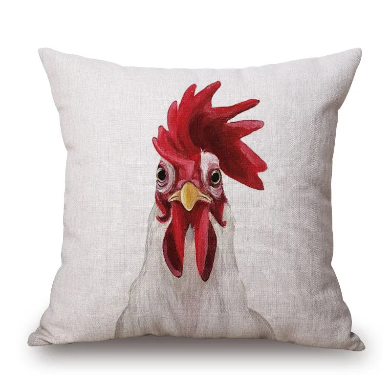 Cushion Cover Fun Poultry Rooster Chicken Hen Farmhouse | Linen Cotton Polyester | 11 Designs