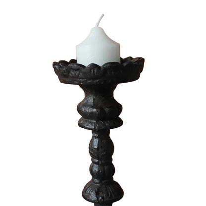 Antique Black Cast Iron Pillar Candle Holder | Tall European Baroque Candlestick | Handmade Home Decor