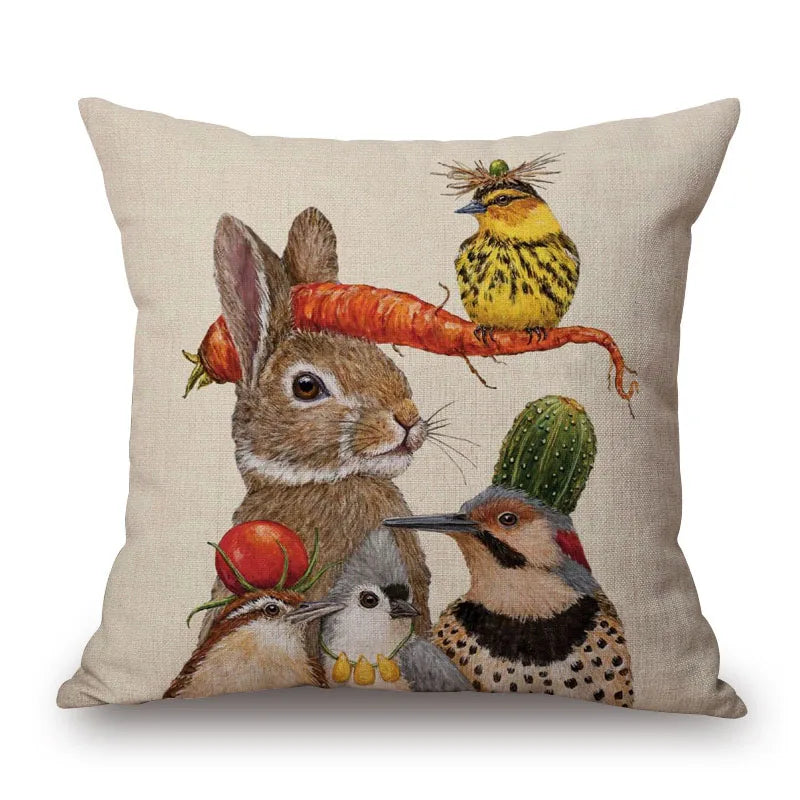 Animal Cushion Cover Squirrel Bird Bear Fox 45cm